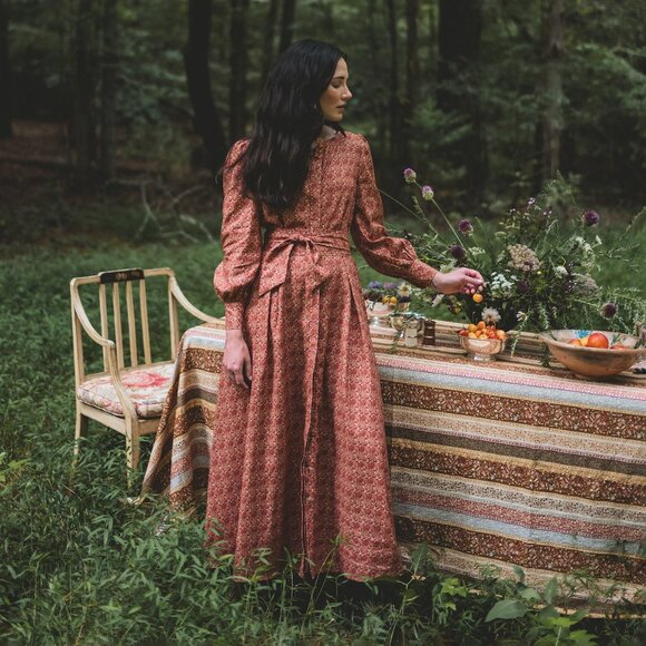 New Parterre Dorothea Belted Cotton Maxi Shirtdress Rhubarb 0, XS $290 - Picture 1 of 6